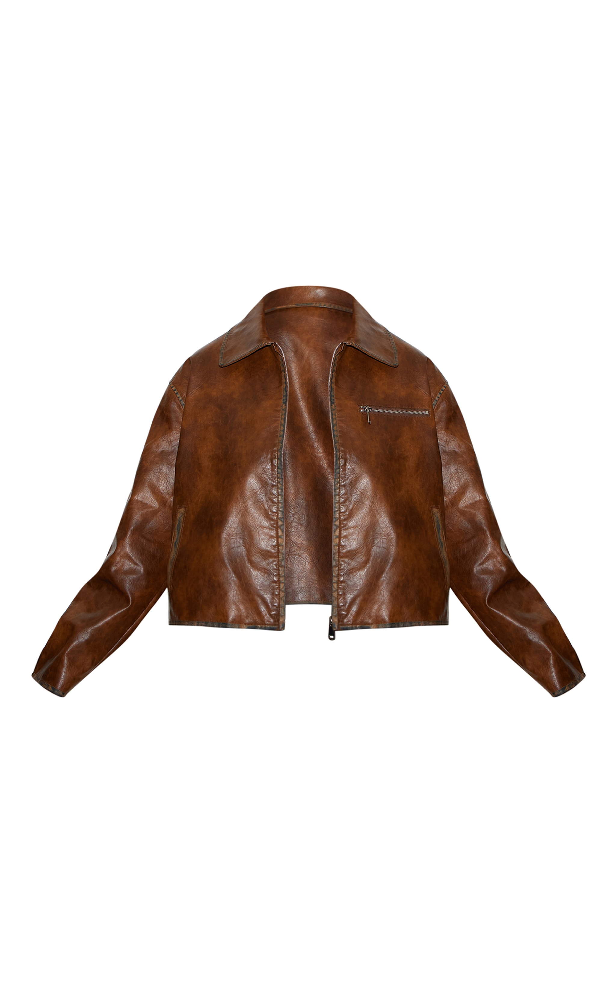 Plus Brown Zip Up Faux Leather Jacket image 5