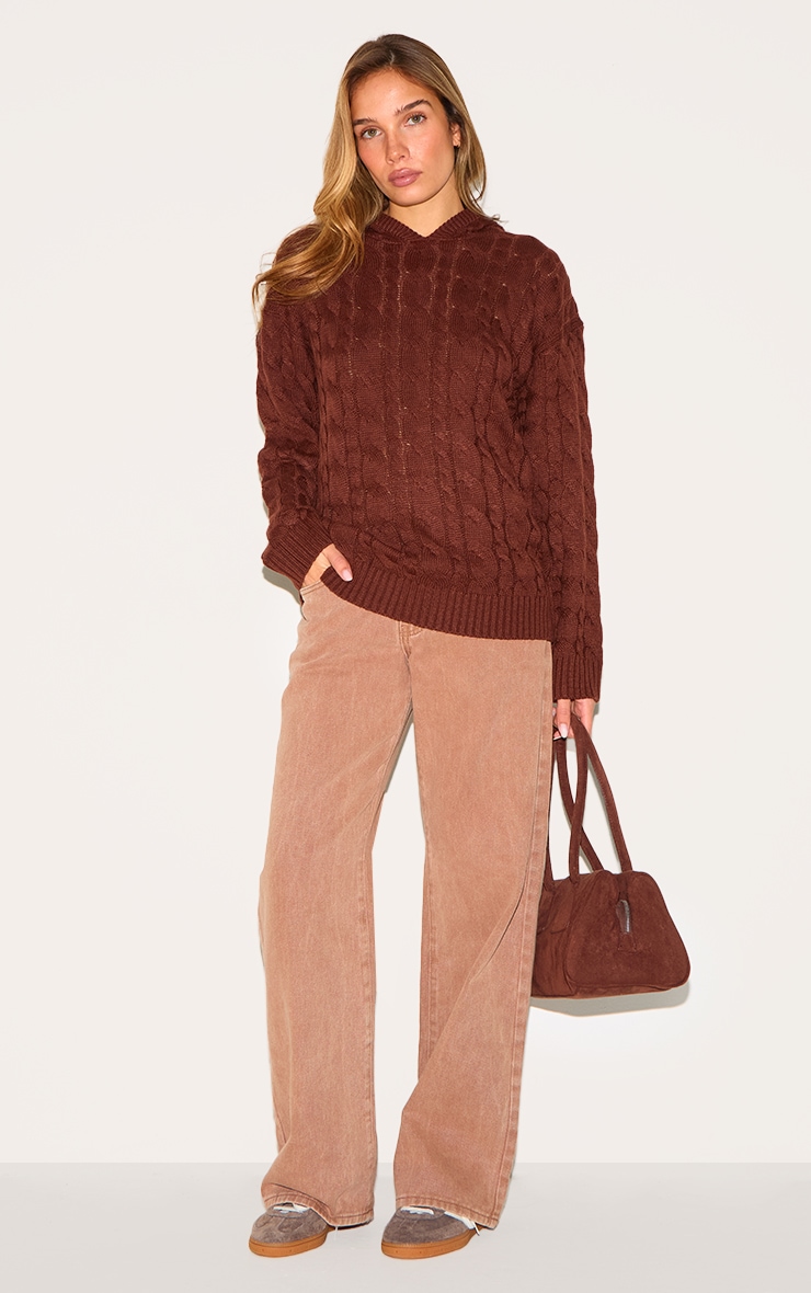 Chocolate Cable Knit Oversized Hoodie image 3
