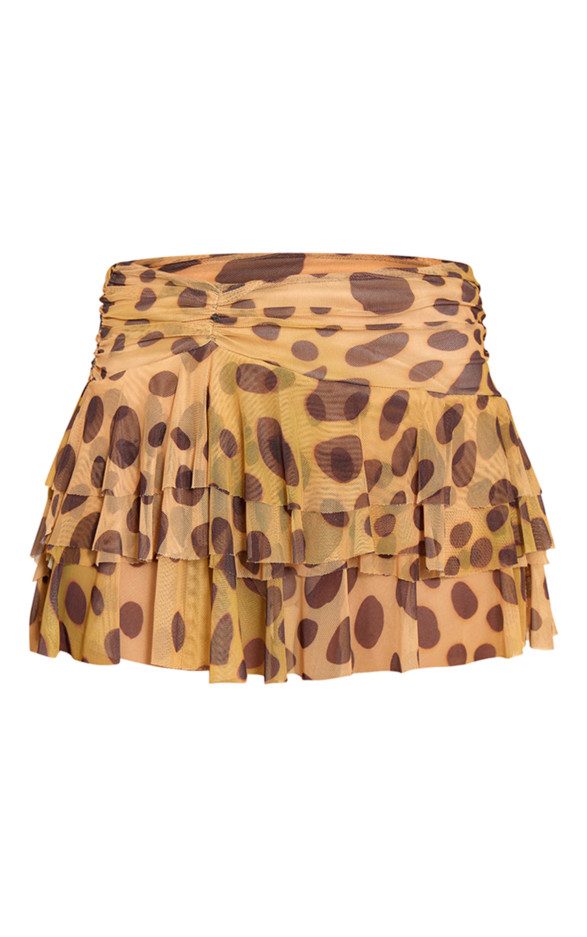 Yellow Leopard Printed Mesh Frilly Low Waist Mini Skirt image 6