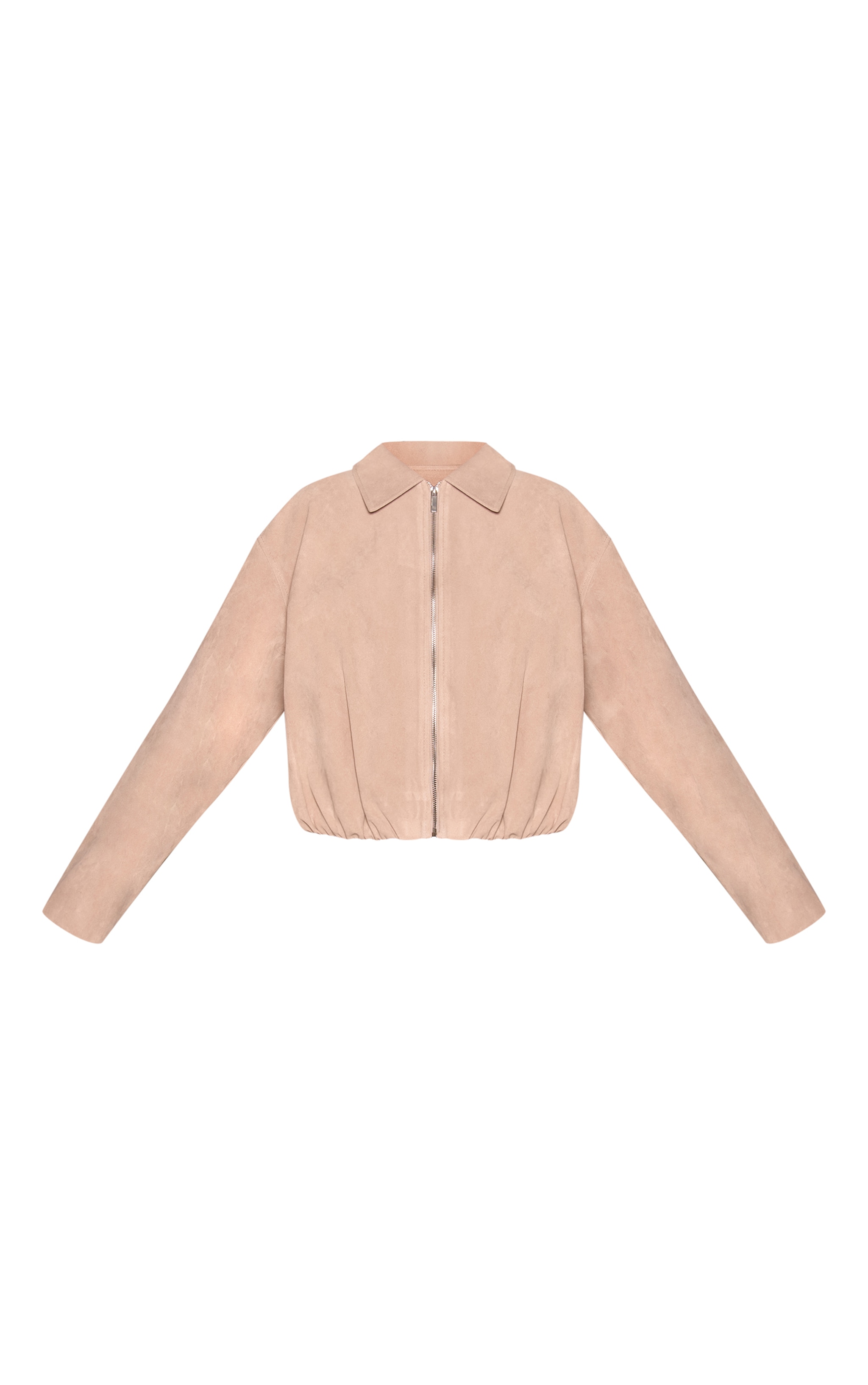 Bone Gathered Hem Zip Up Suede Jacket image 5
