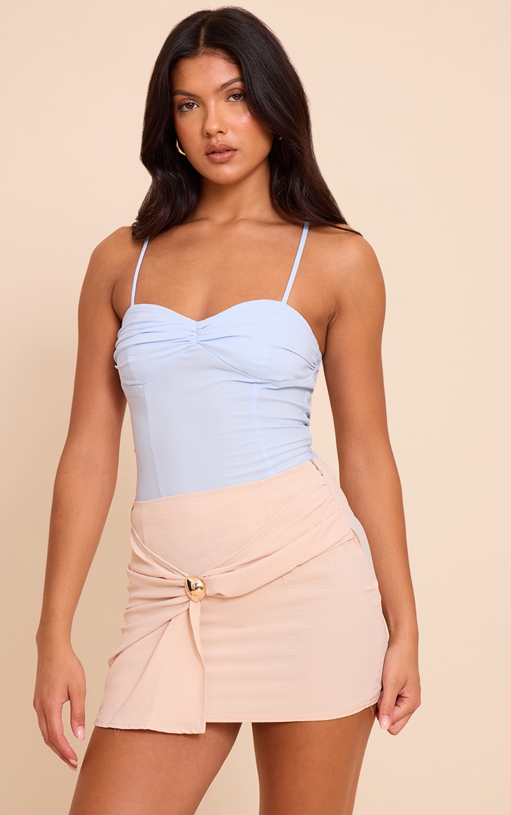 Cream Chiffon Wrap Trim Detail Mini Skirt image 4