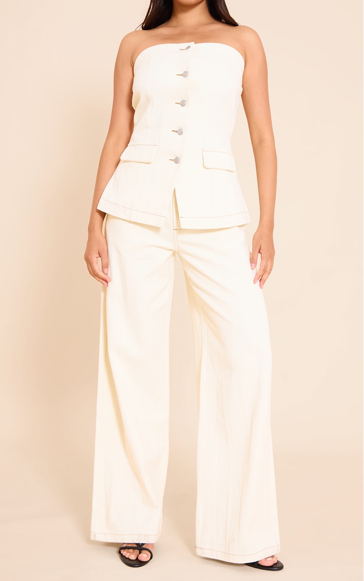 Ecru Tailored Style Wide Leg Jeans image 2