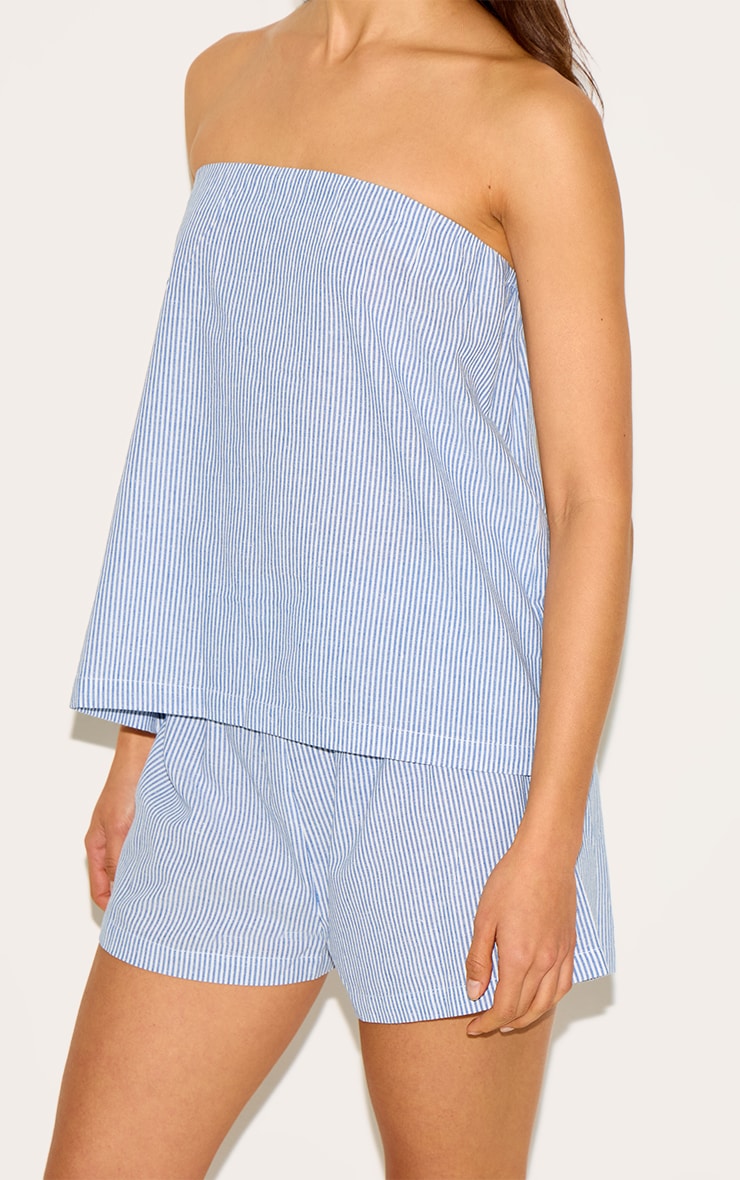 Blue Pinstripe Elasticated Floaty Shorts image 5