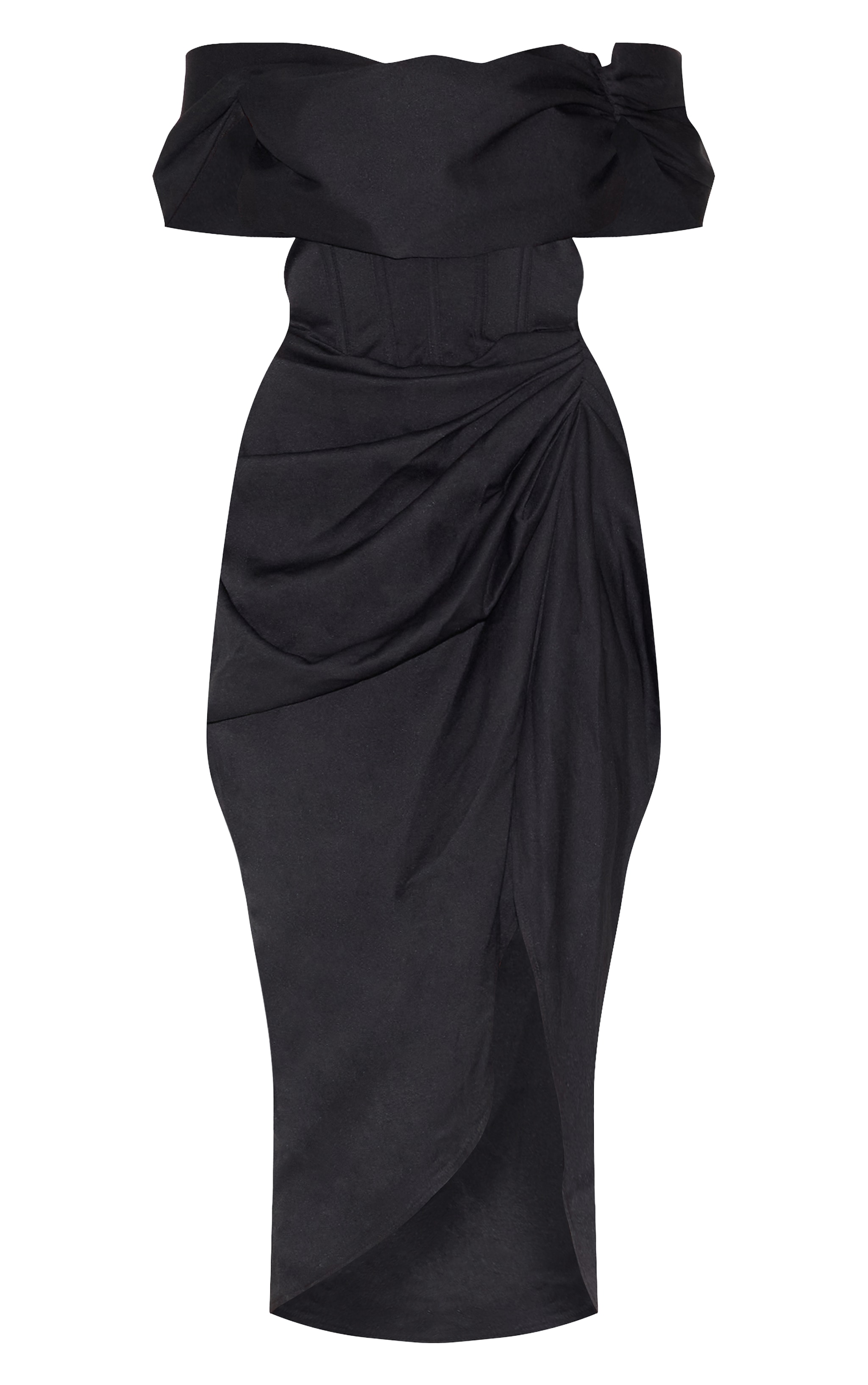 Black Corset Bardot Draped Midi Dress image 5