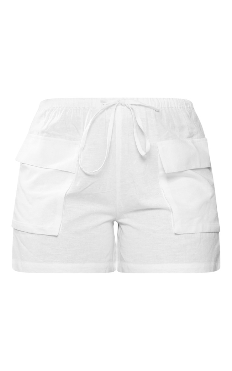  Cream Linen Look Drawstring Waist Floaty Shorts image 1