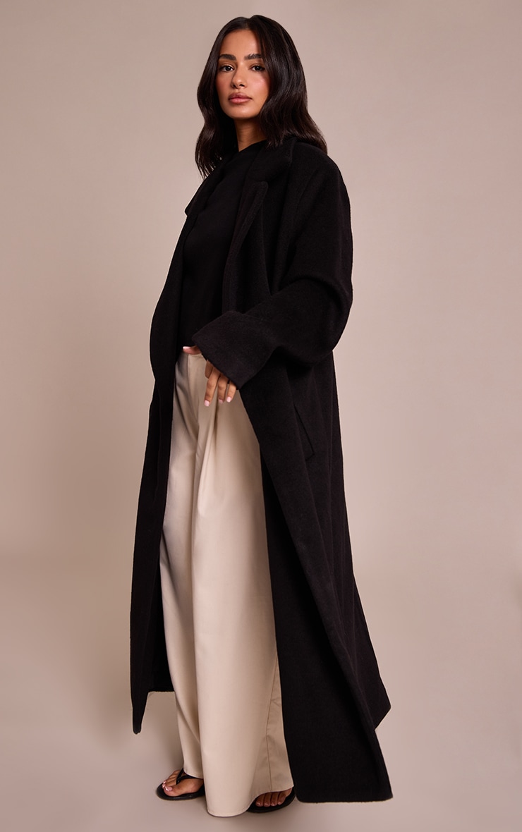 Petite Black Brushed Wool Maxi Coat image 3