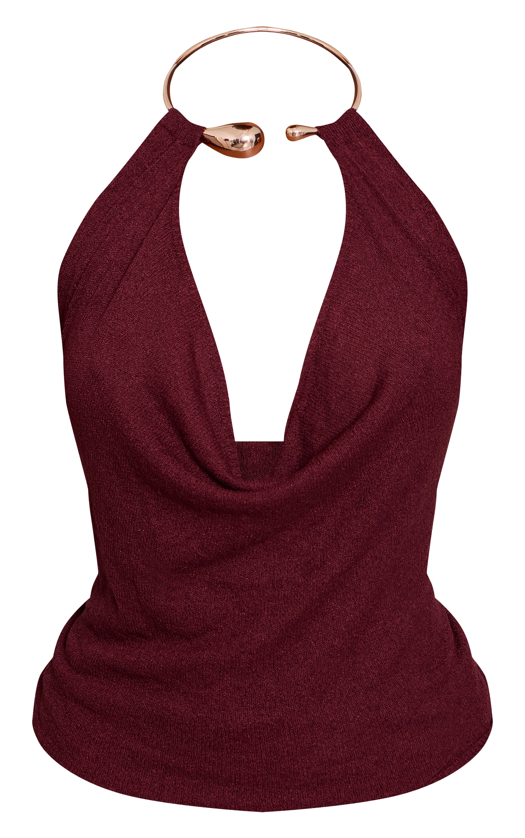 Burgundy Gold Cuff Detail Knitted Top image 5