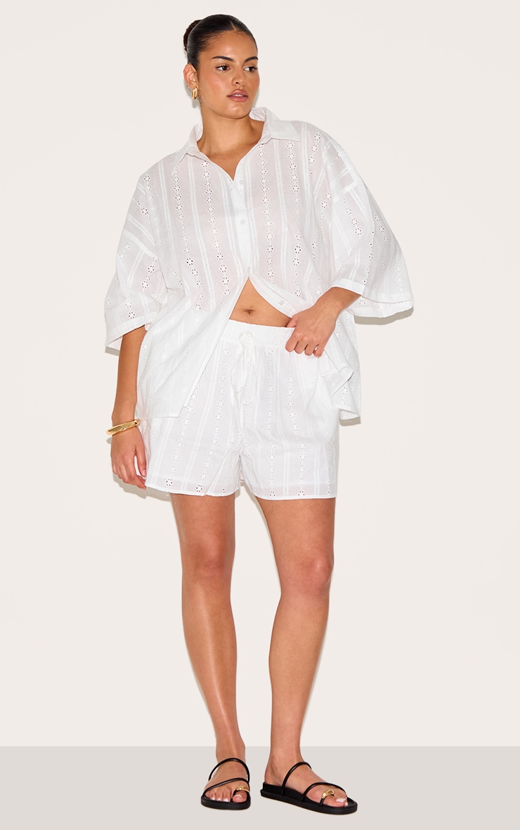 Plus White Broderie Boxy Shirt image 3