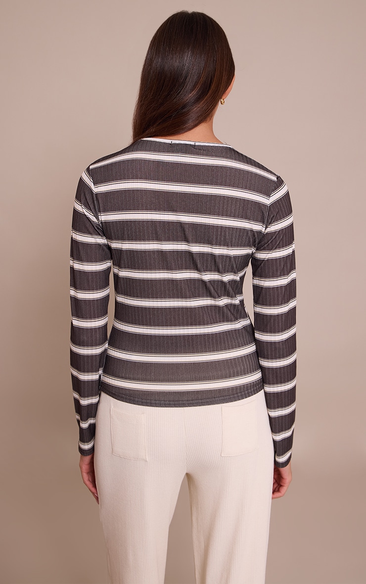 Chocolate Stripe Rib Asymmetric Button Down Top  image 2