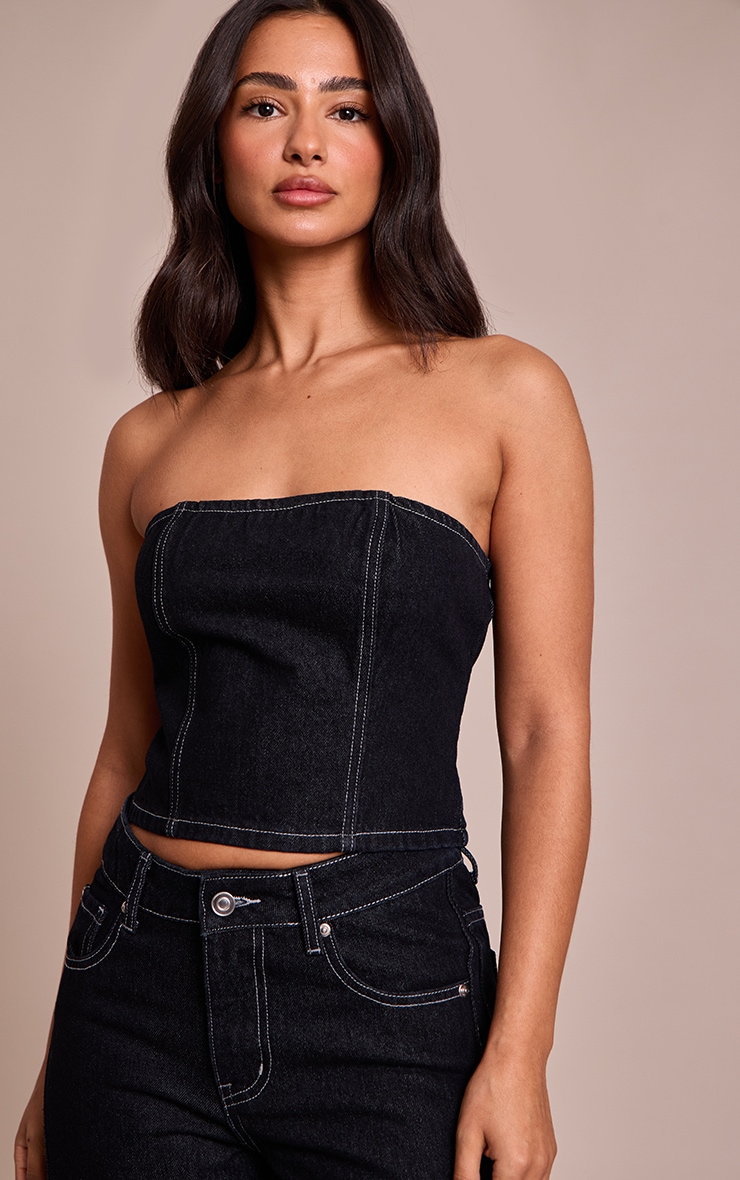 Petite Indigo Seam Detail Denim Bandeau Top image 1