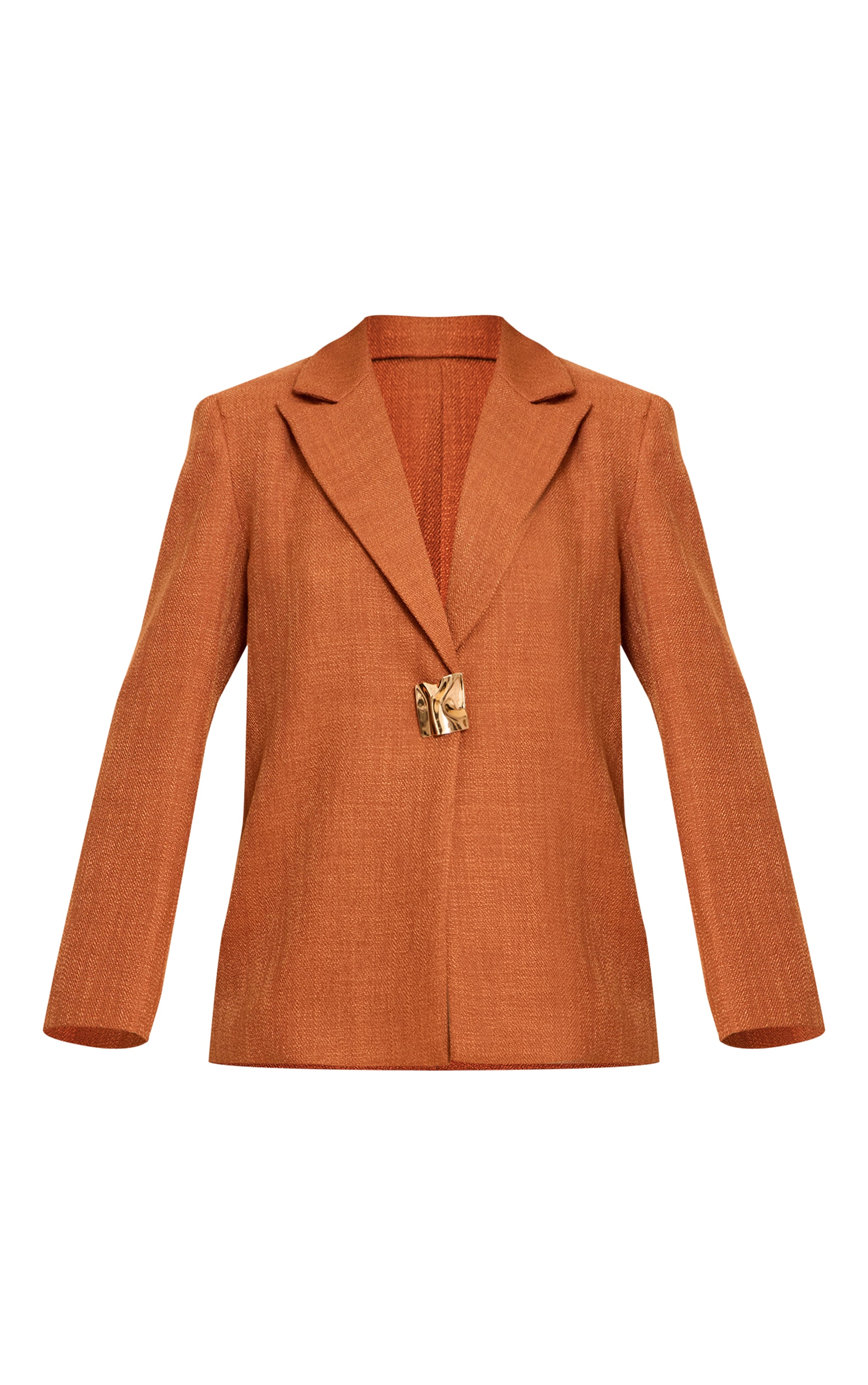 Blazer en effet lin rouille à épaules carrées et bouton image 5