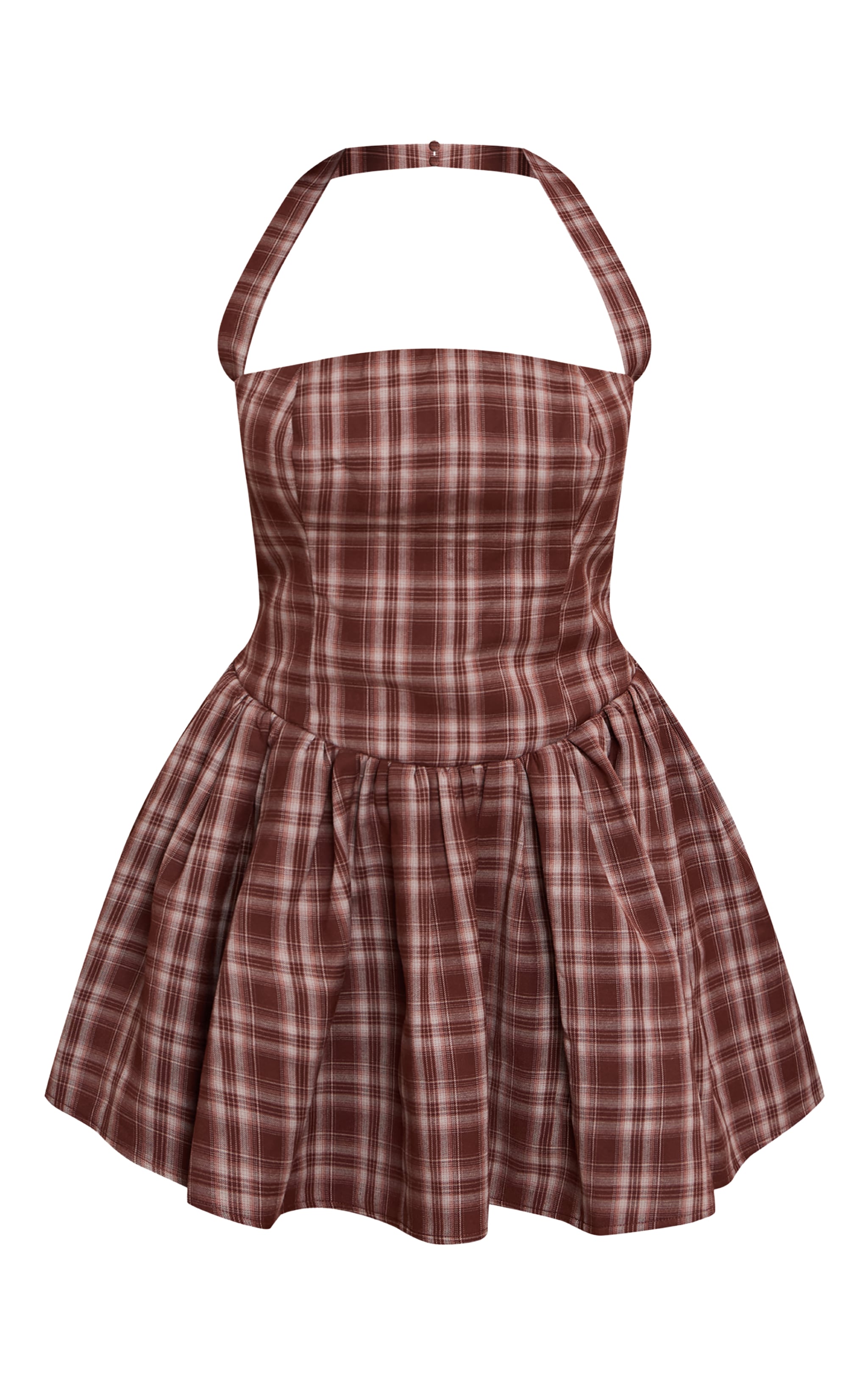 Shape Brown Tartan Woven Bandeau Ruched Skater Mini Dress image 5