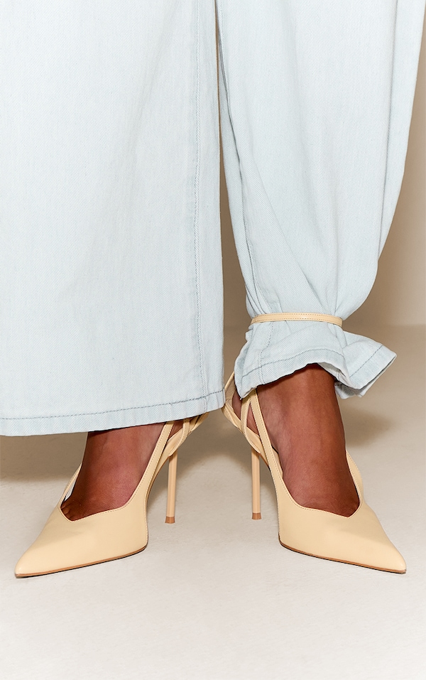 Almond Oil Cut Out Strap High Stiletto Heeled Courts