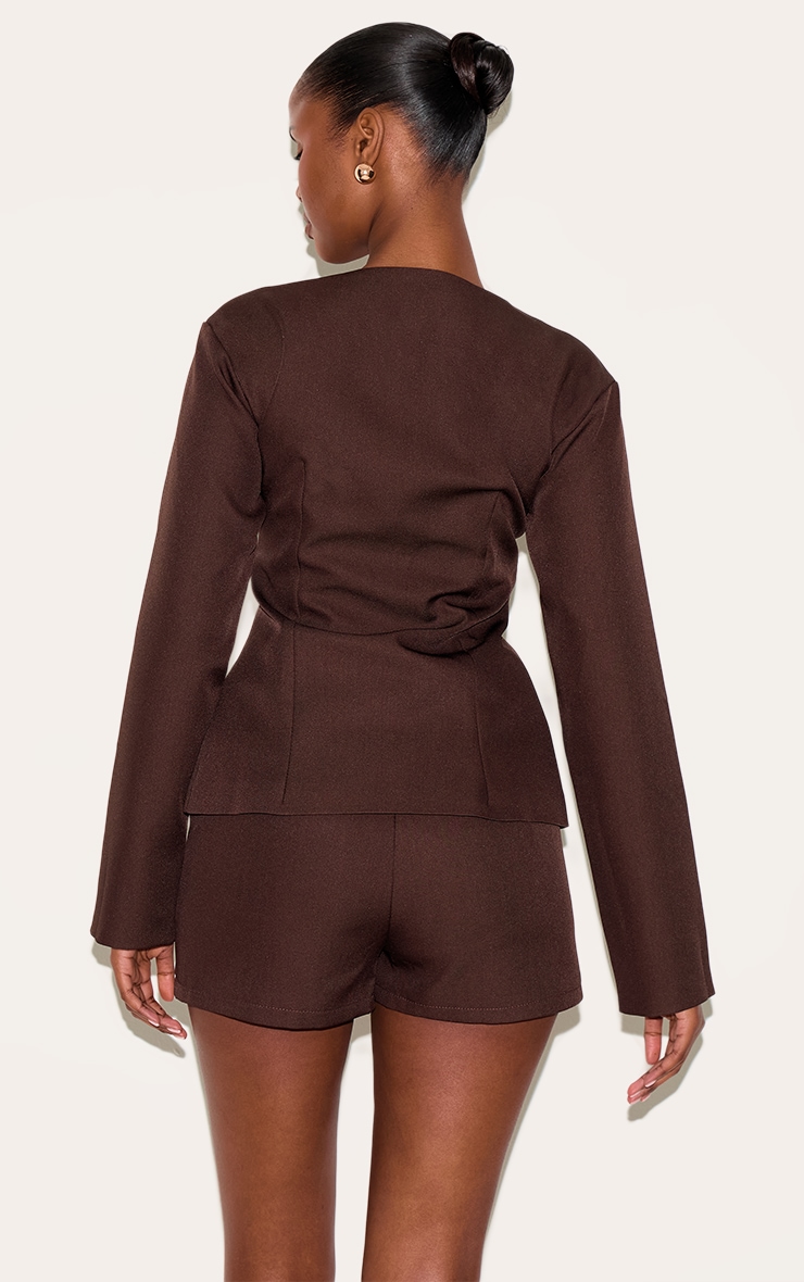 Deep Chocolate Tailored Cinched Waist Asymmetric Blazer image 2