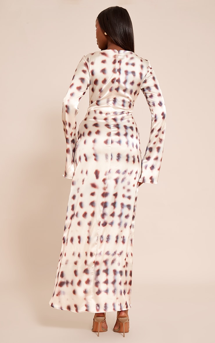Stone Blurred Printed Satin Flute Sleeve Maxi Dress image 2