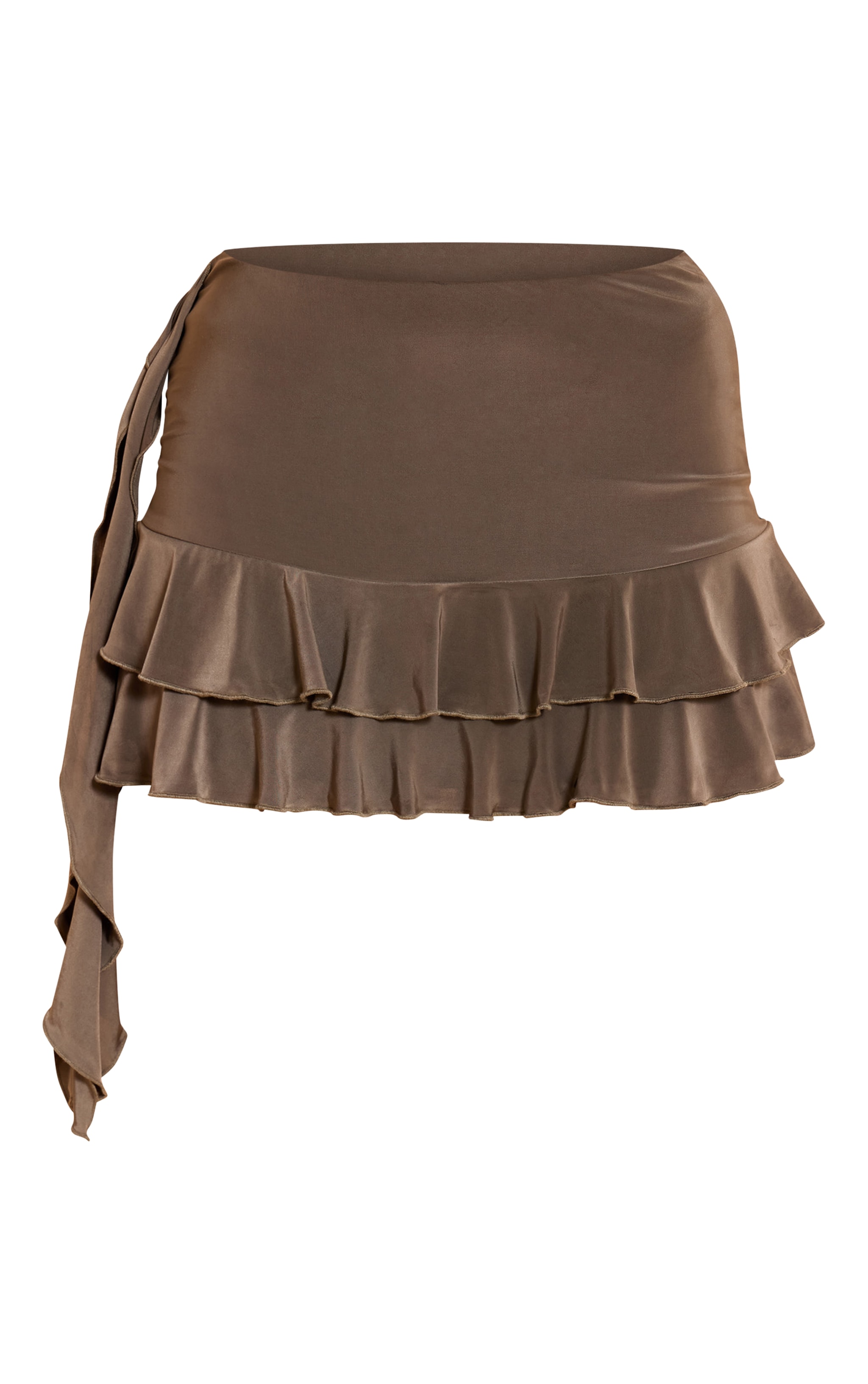 Khaki Slinky Ruffle Mini Skirt image 6