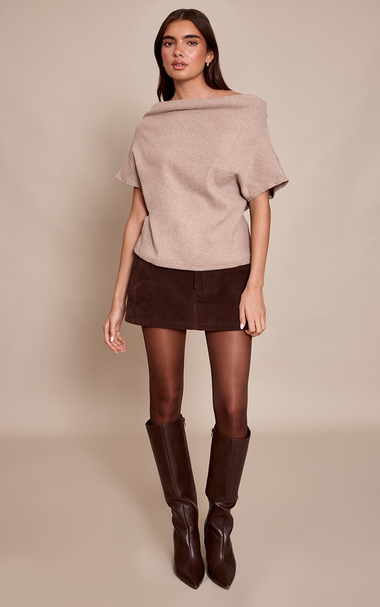 Sand Heavy Brushed Rib One Shoulder Slouchy Top image 3