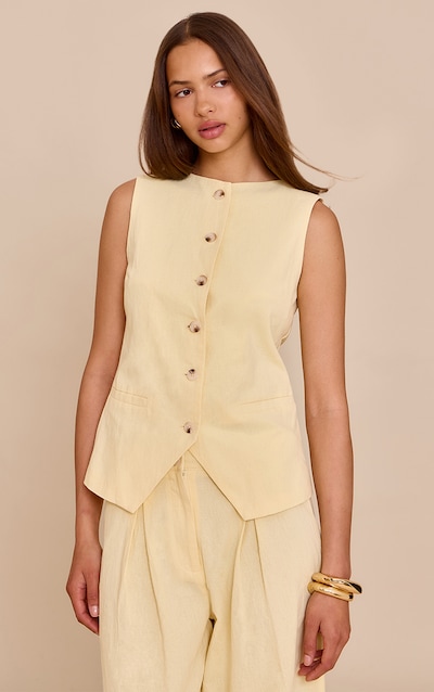 Butter Yellow Linen Look Tailored Waistcoat