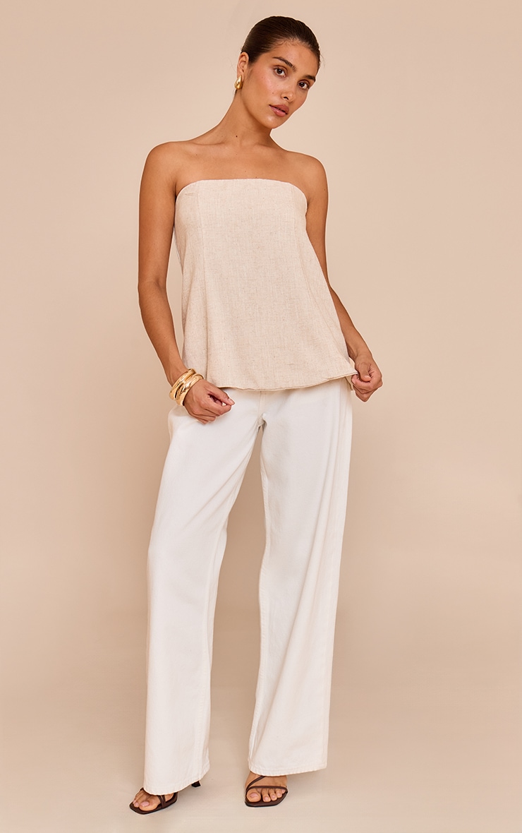 Petite Sand Lightweight Linen Look Woven Bandeau Long Line Top image 3