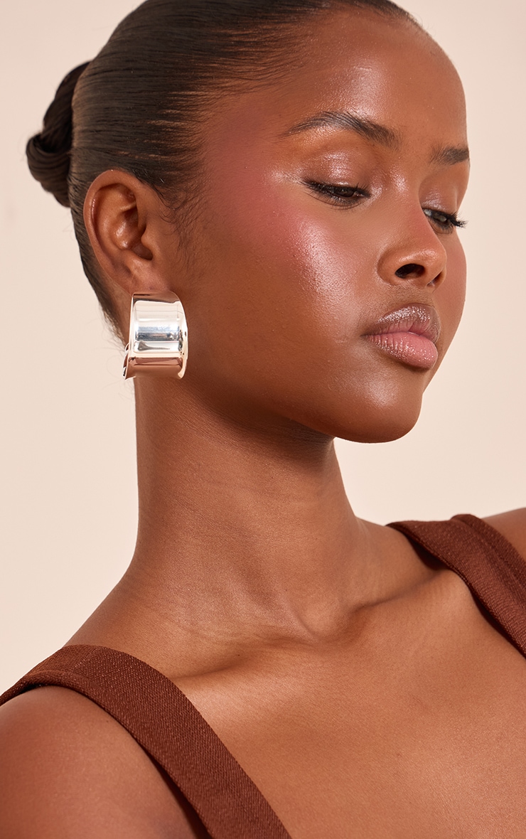 Silver Smooth Scooped Hoop Earrings image 1