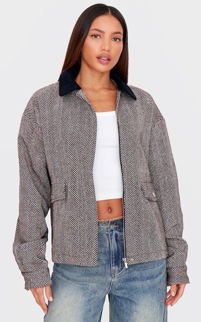 Tall Monochrome Herringbone Contrast Collar Jacket