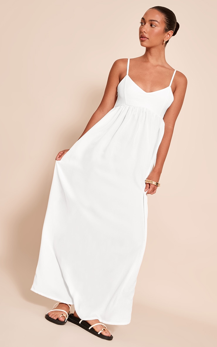 White Textured Strappy Scoop Neck Sleeveless Maxi Dress image 3