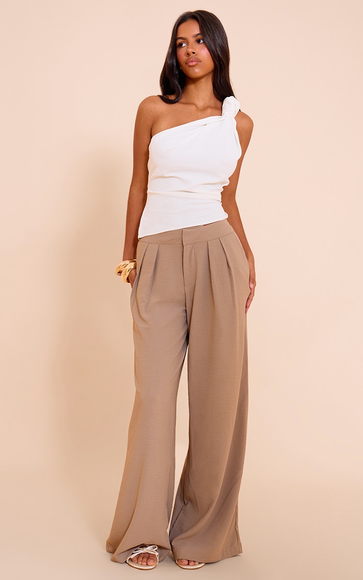 Petite Cream Floaty Woven One Shoulder Knot Detail Top image 3