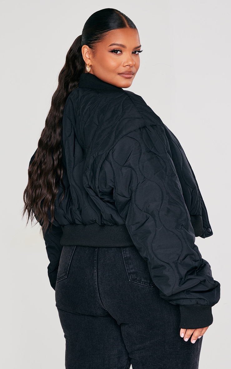 Plus Black Panel Bomber Jacket image 2