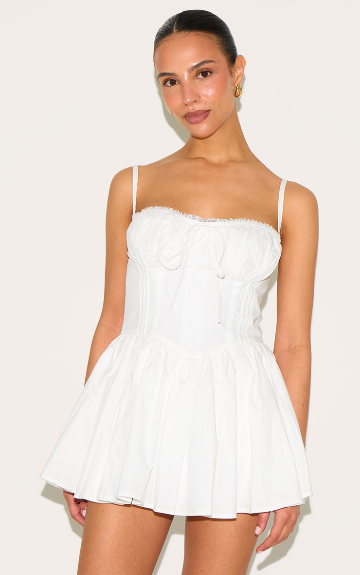 Petite White Lace Corset Detail Shift Mini Dress image 1