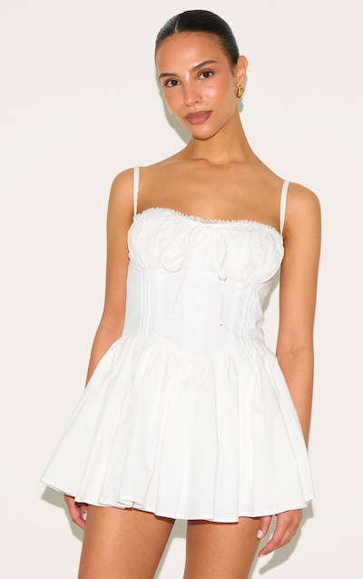 Petite White Lace Corset Detail Shift Mini Dress