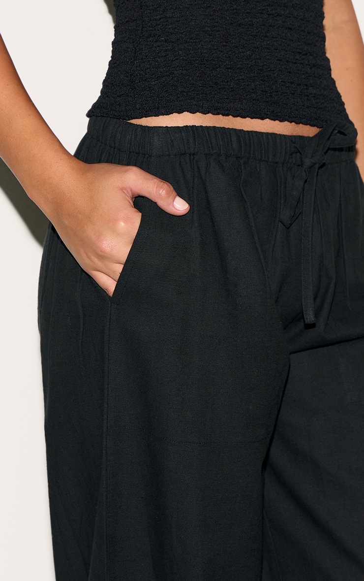 Tall Black Linen Drawstring Waist Pants image 4