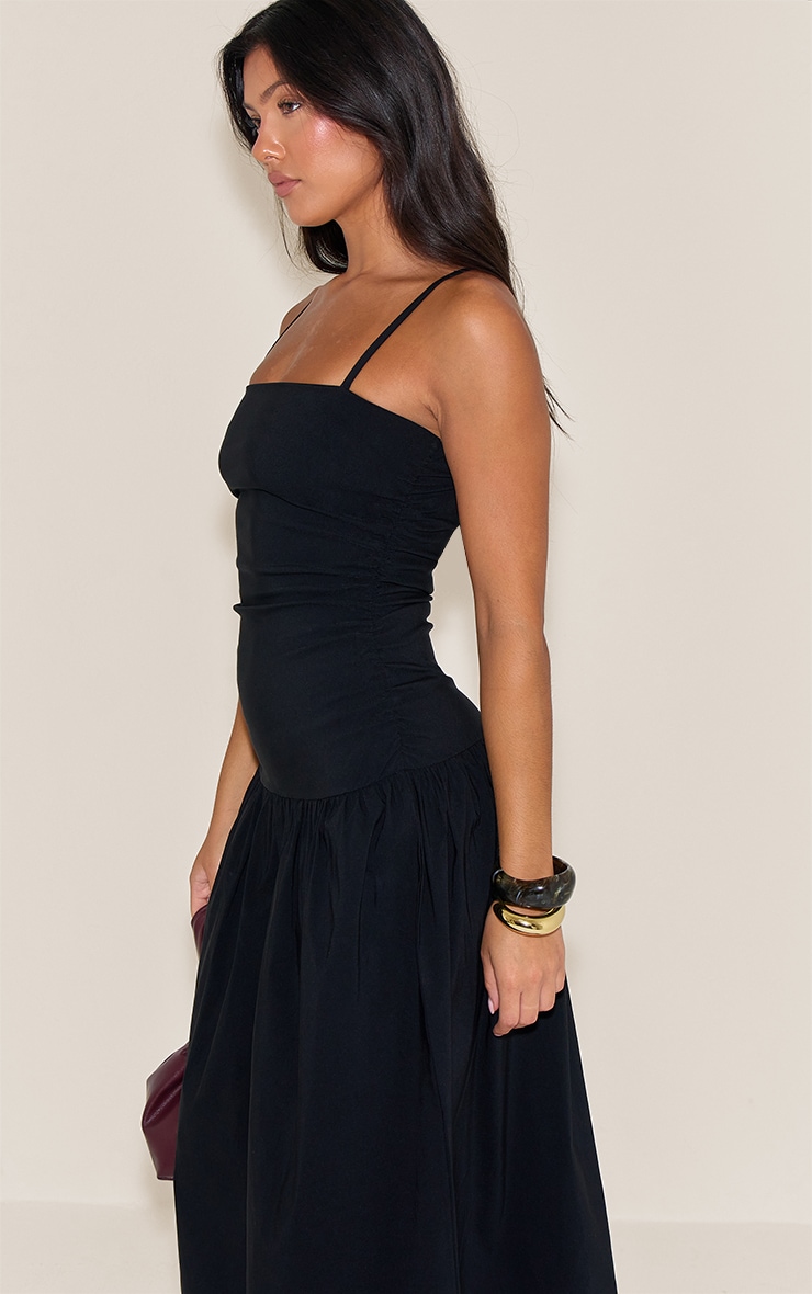 Black Stretch Woven Strappy Ruched Maxi Dress image 1