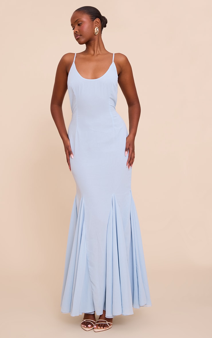 Pale Blue Chiffon Scoop Neck Cowl Back Sleeveless Maxi Dress image 3