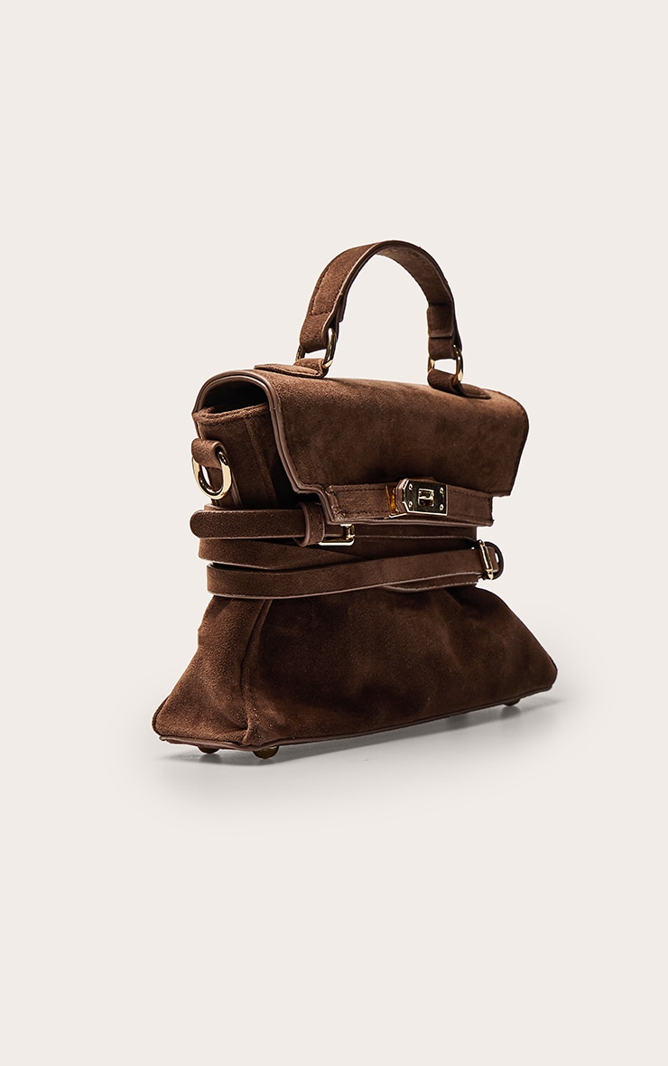 Chocolate Faux Suede Belted Cross Body Bag image 3