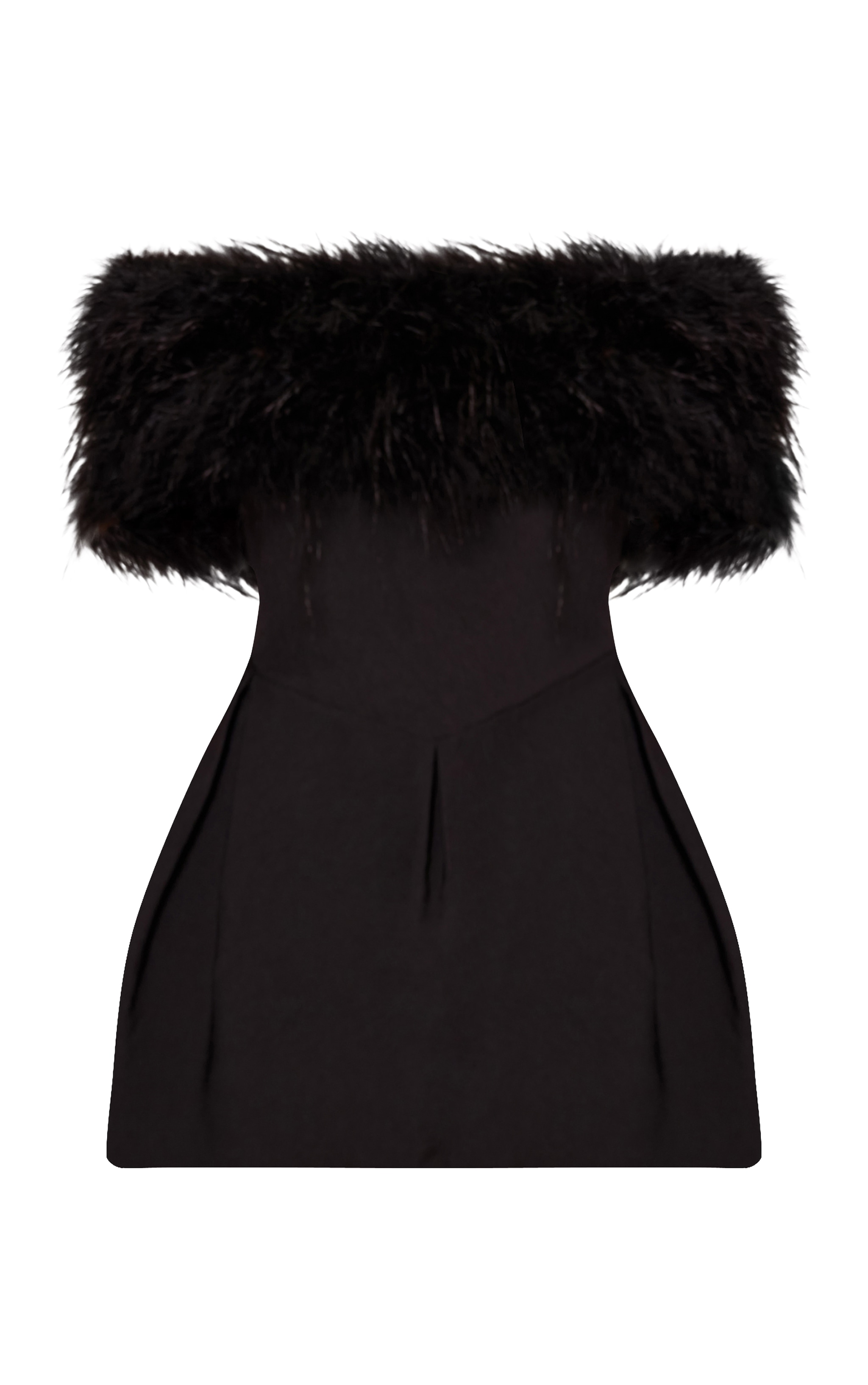 Mini robe trompette tissée deluxe noire à col bardot en plumes image 5