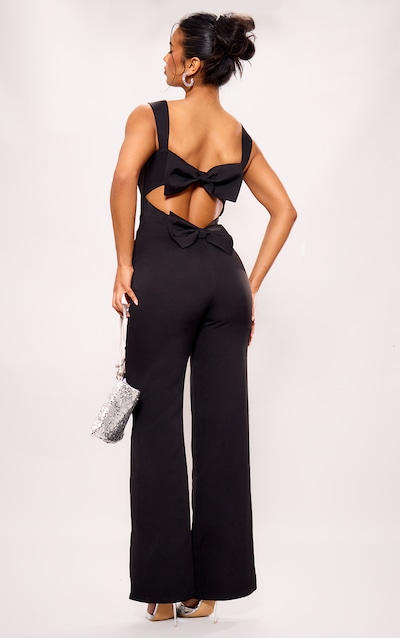 Black Woven Cut Out Bow Detail Jumpsuit