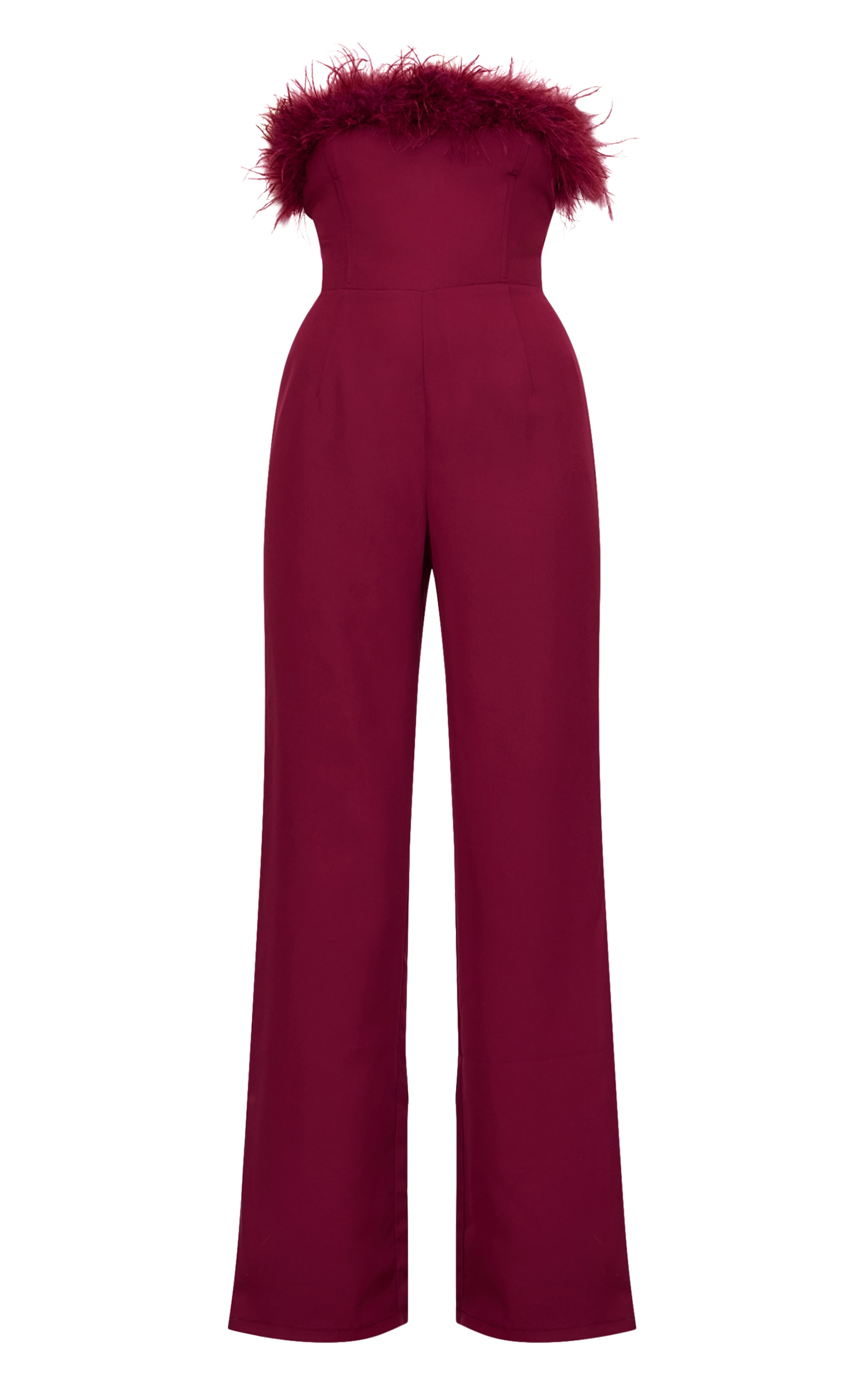 Burgundy Faux Fur Bandeau Straight Leg Jumpsuit image 5