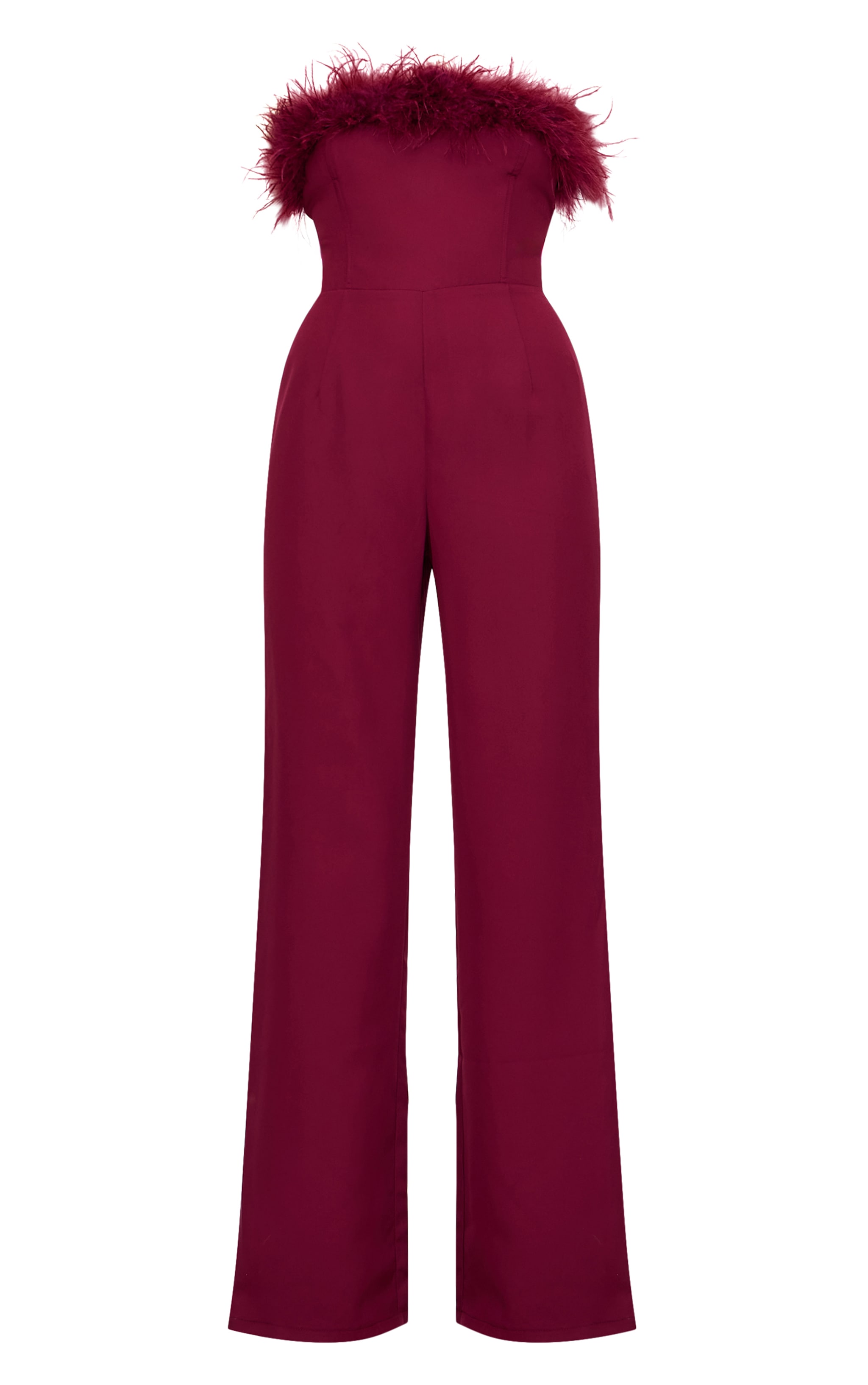 Burgundy Faux Fur Bandeau Straight Leg Jumpsuit image 5