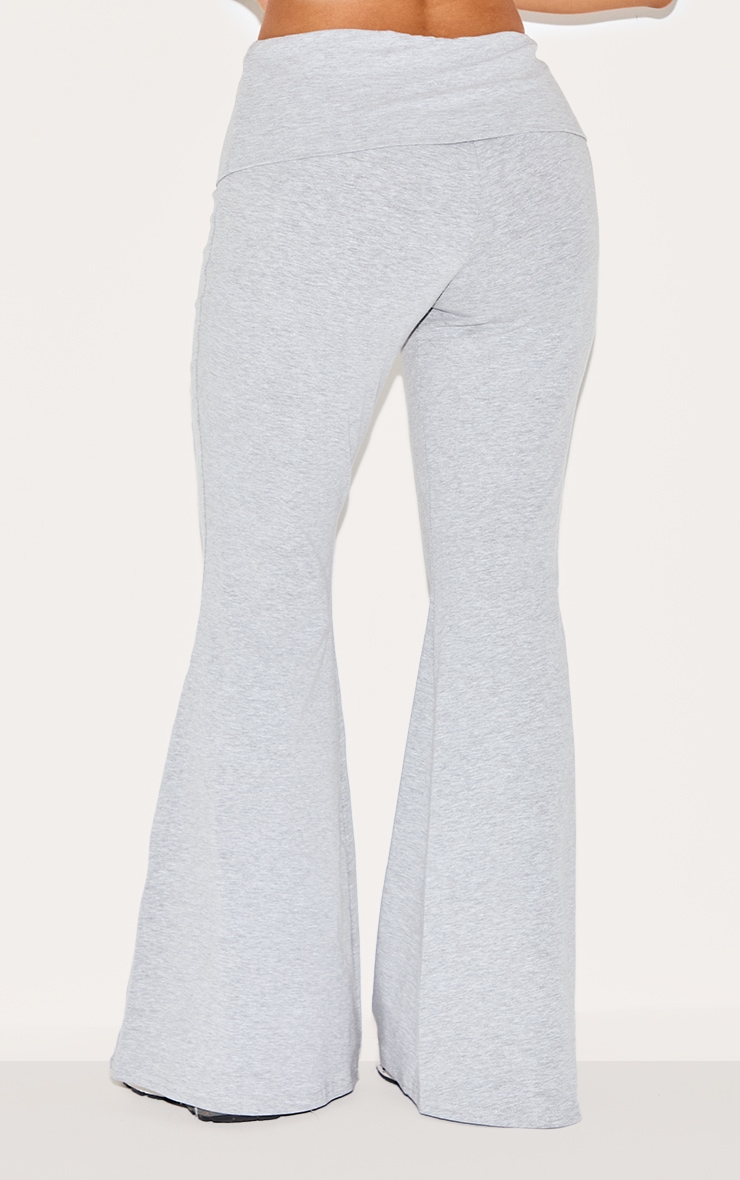 Petite Grey Marl Cotton Fold Detail Flared Pants image 3