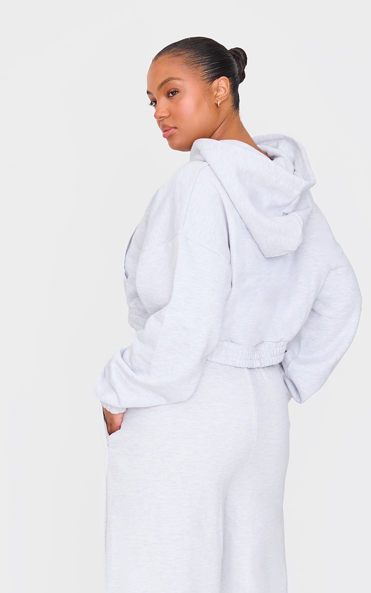 Plus Hoodie court deluxe gris à détail ourlet froncé image 2