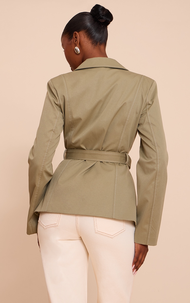 Sage Tie Waist Contrast Stitch Blazer image 2