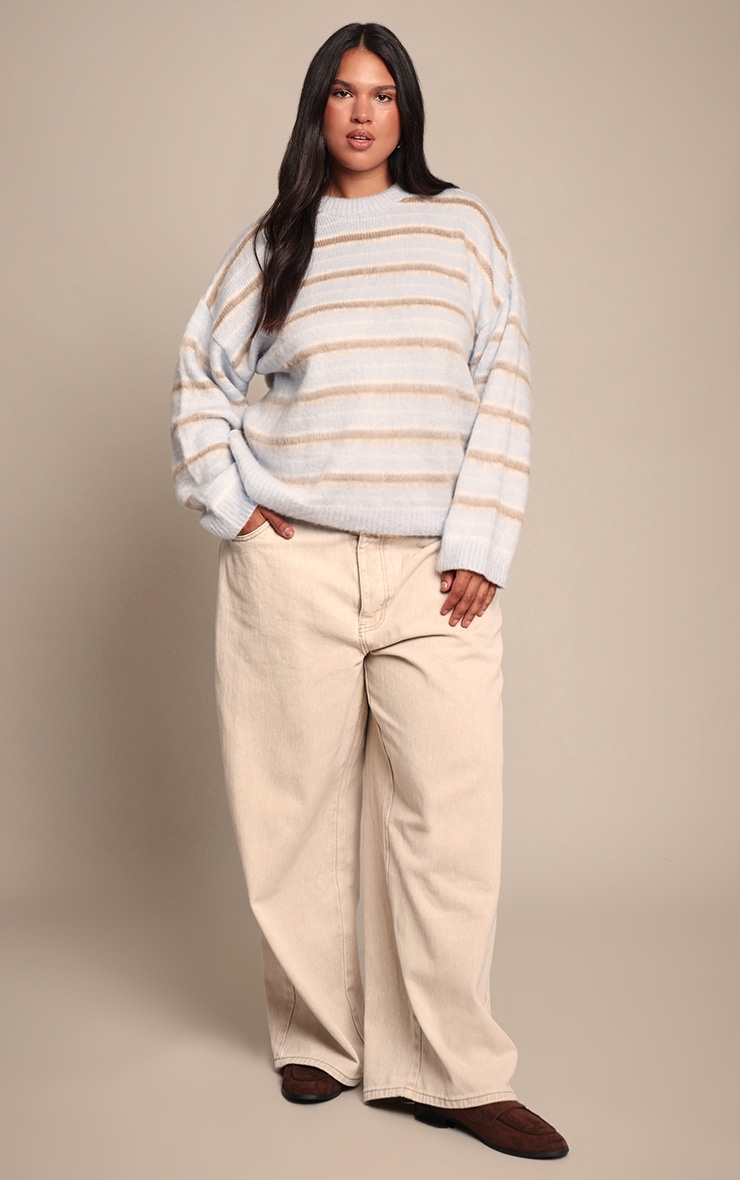 Plus Brown Striped Brushed Knit Jumper image 3
