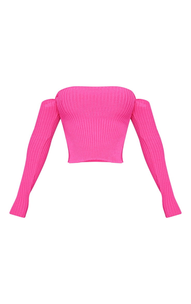 Shape Bright Pink Knit Bardot Split Side Detail Top image 5