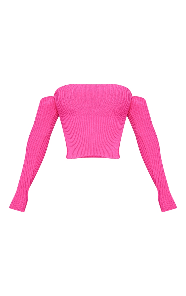 Shape Top en maille tricot rose vif fendu sur le côté à col bardot image 5