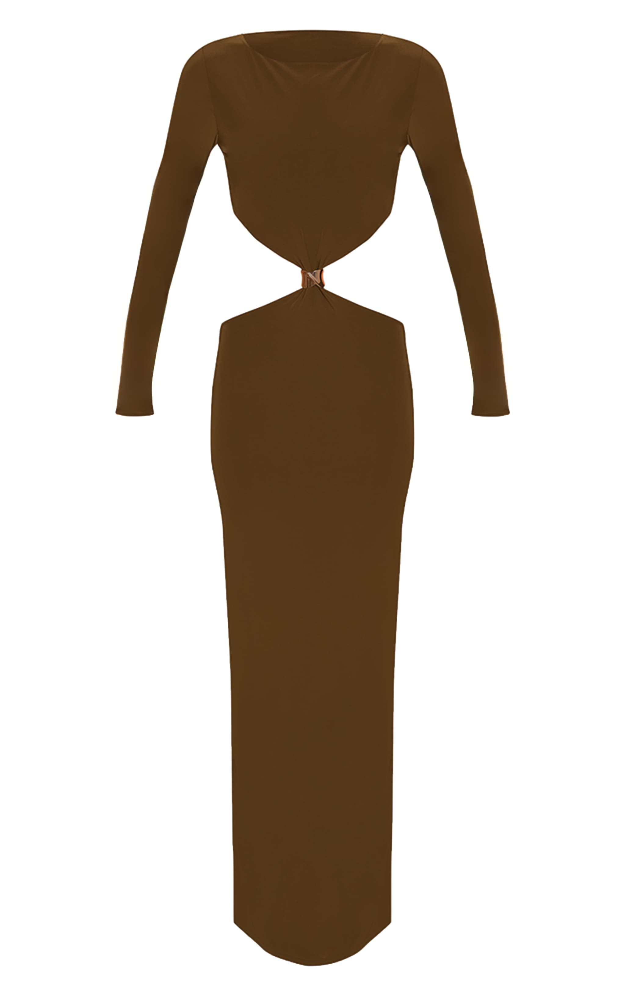 Khaki Double Layer Slinky Long Sleeve Trim Detail Maxi Dress image 5