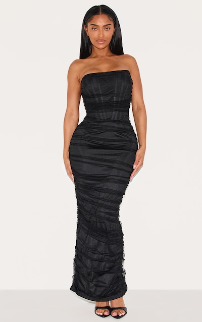 Shape Robe bustier longue en mesh noir à corset