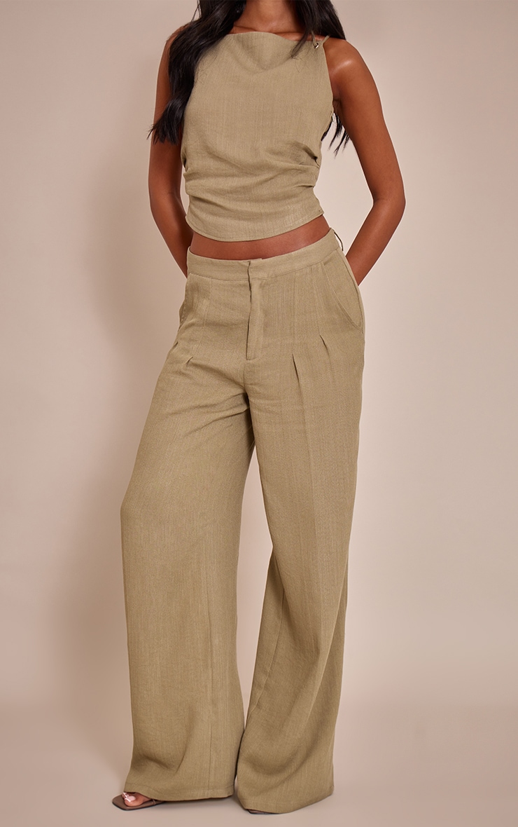 Tall Sage Green Textured Pleated Pant image 2