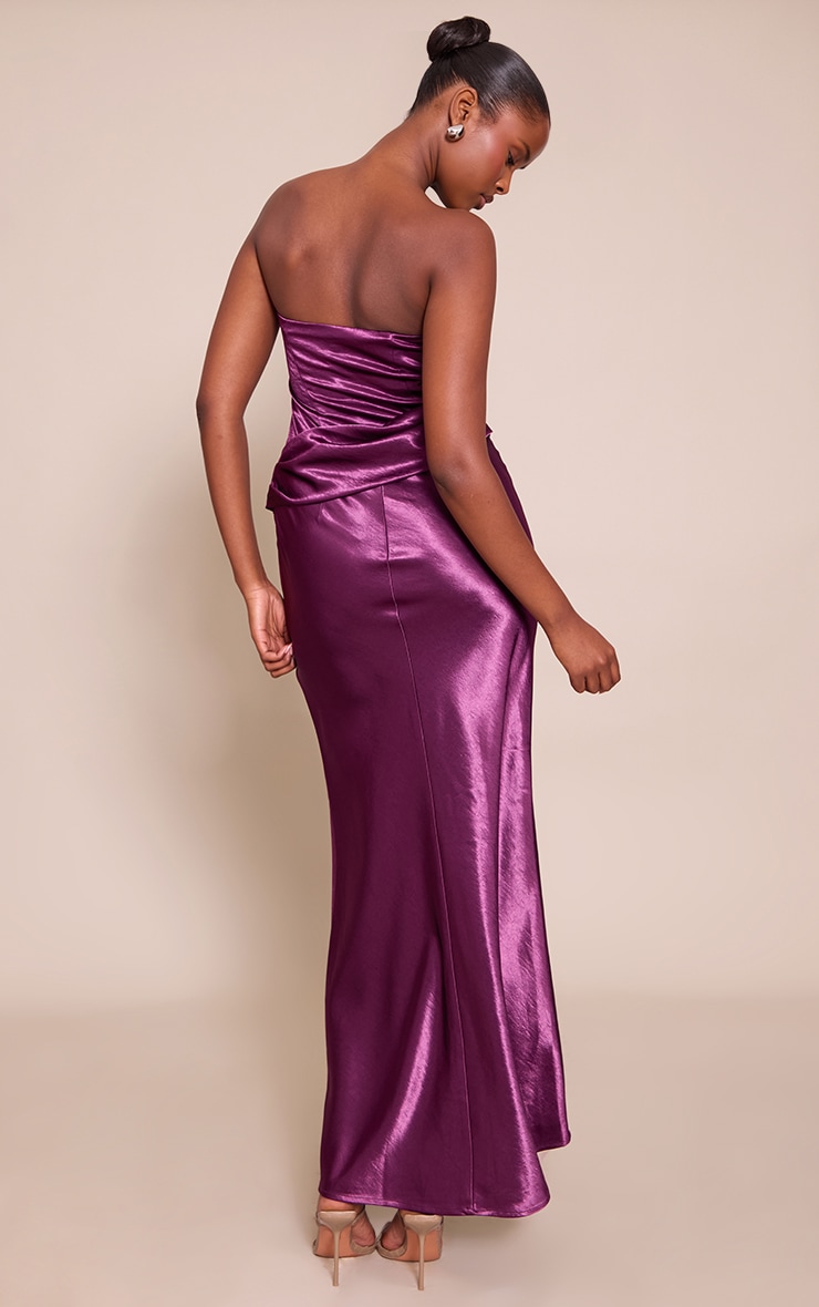 Purple Pleat Bust Detail Bandeau Maxi Dress image 2
