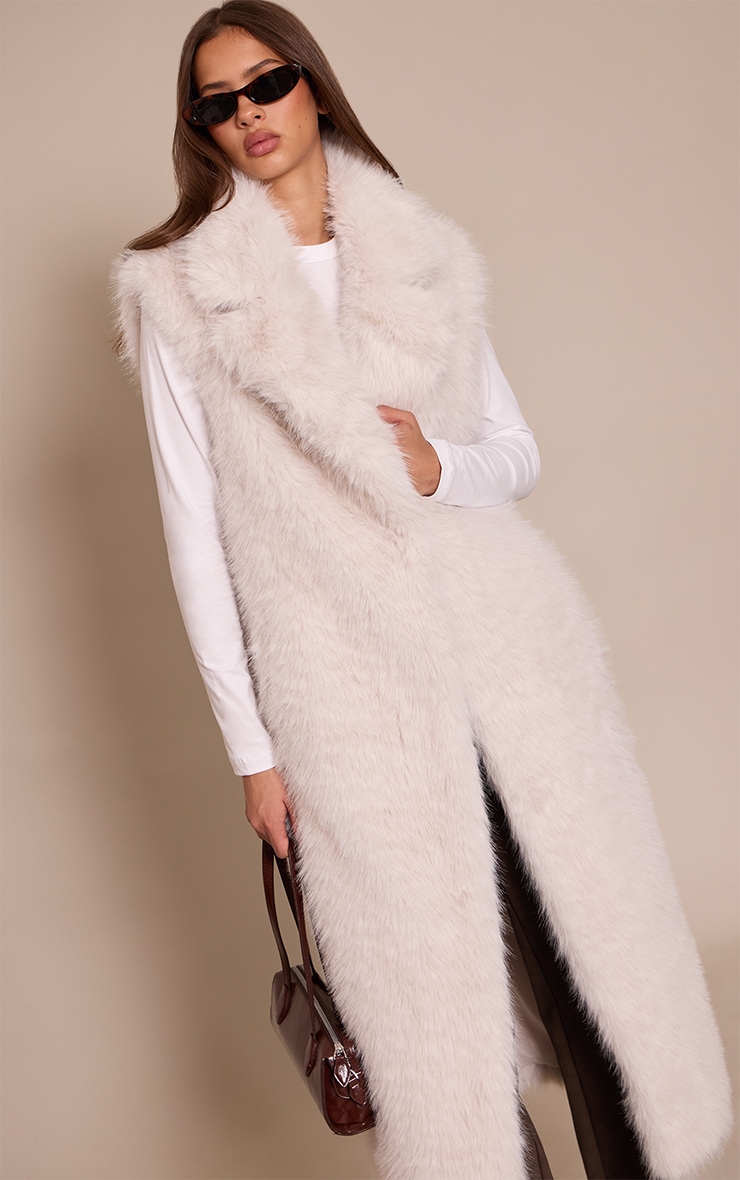 Cream Faux Fur Maxi Gilet image 1