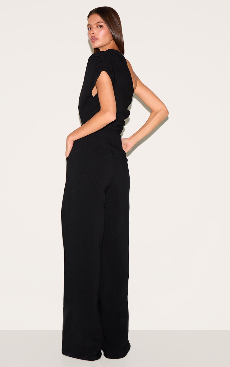 Black Asymmetric Ruched Wide Leg Jumpsuit image 2